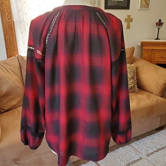 Knox Rose Buffalo Plaid Top Red L - Picture 3 of 5